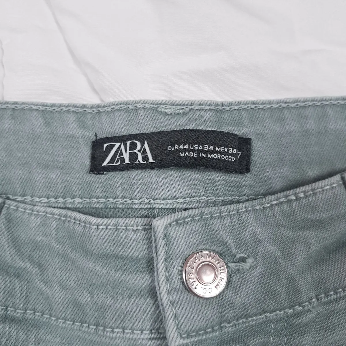 Zara Muted Green Blue Slim Fit Cropped Jeans 14UK - Image 2