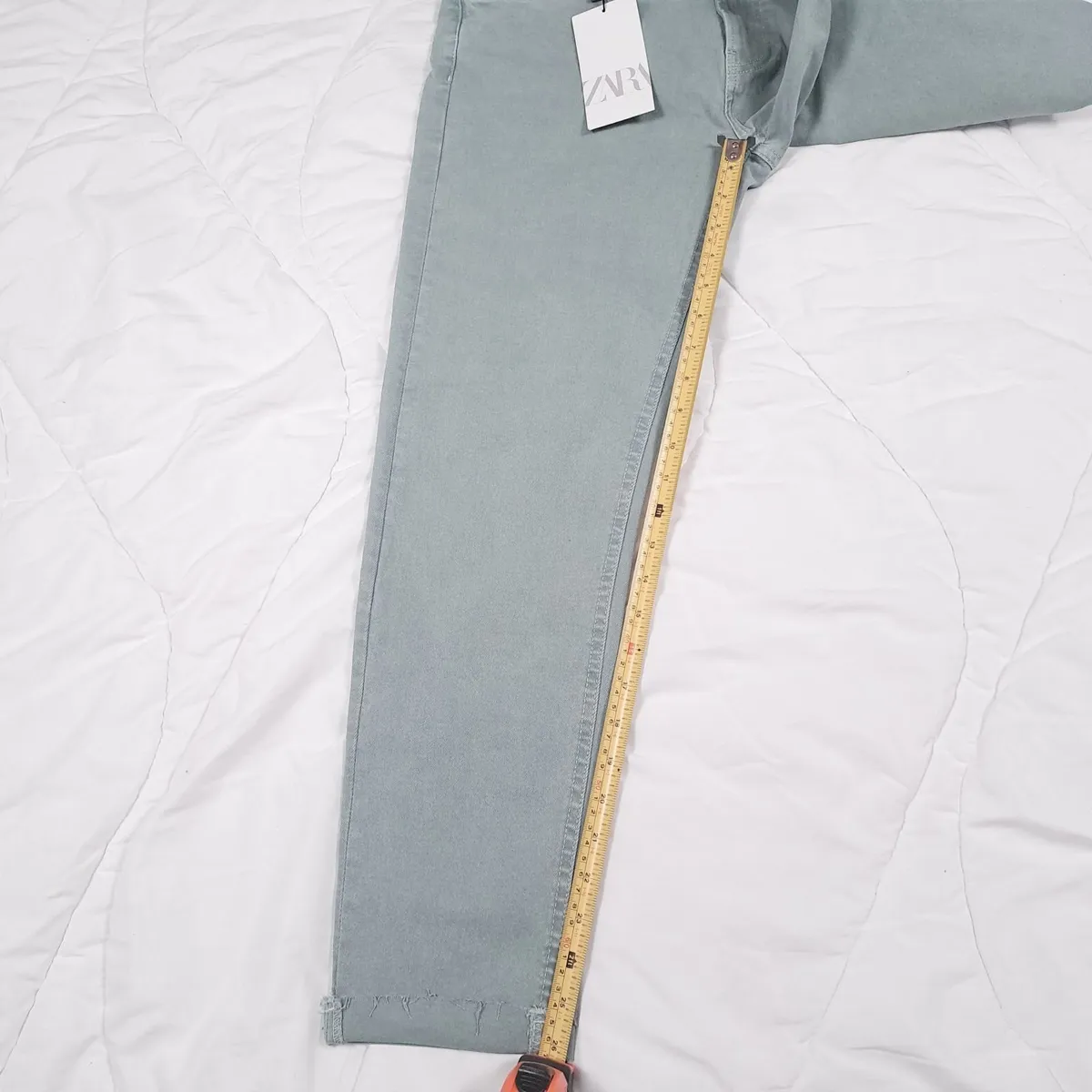Zara Muted Green Blue Slim Fit Cropped Jeans 14UK - Image 4
