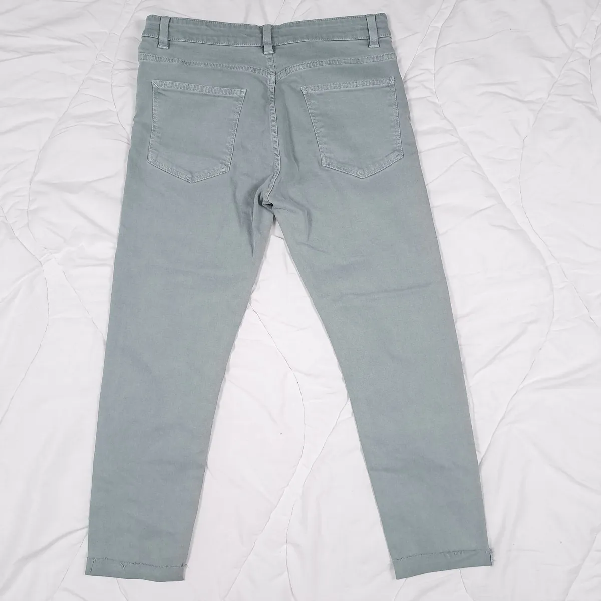 Zara Muted Green Blue Slim Fit Cropped Jeans 14UK - Image 3