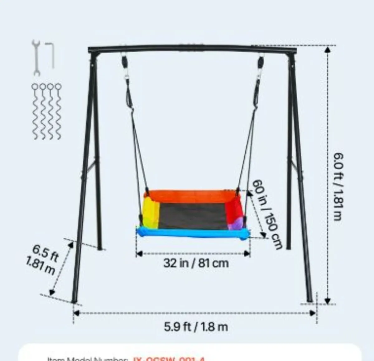Swing Set for Backyard, 150 x 81 cm Swing Seat - Image 2