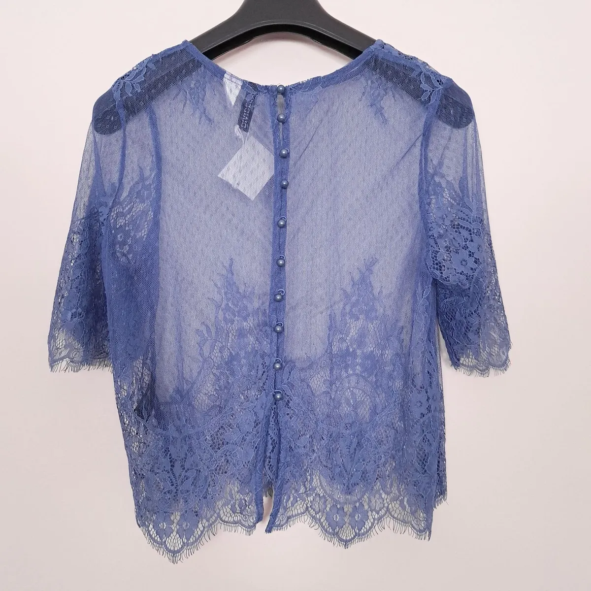 H&M Blue Sheer Lace Blouse 8UK/36EU - Image 3