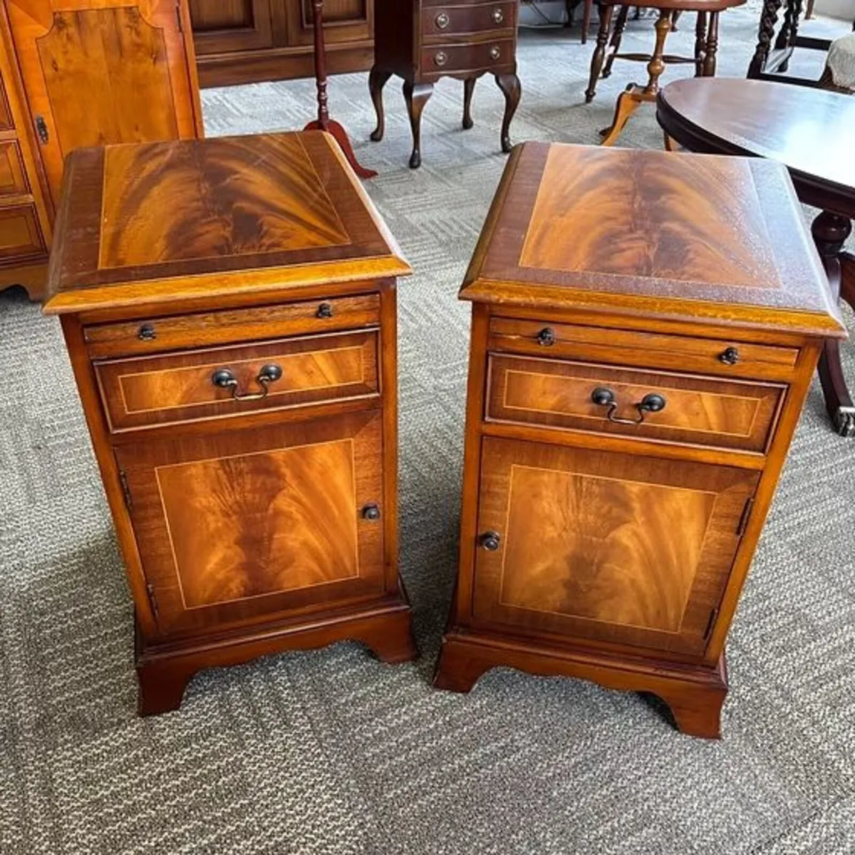 Fabulous pair mahogany flamed lockers with brush s
