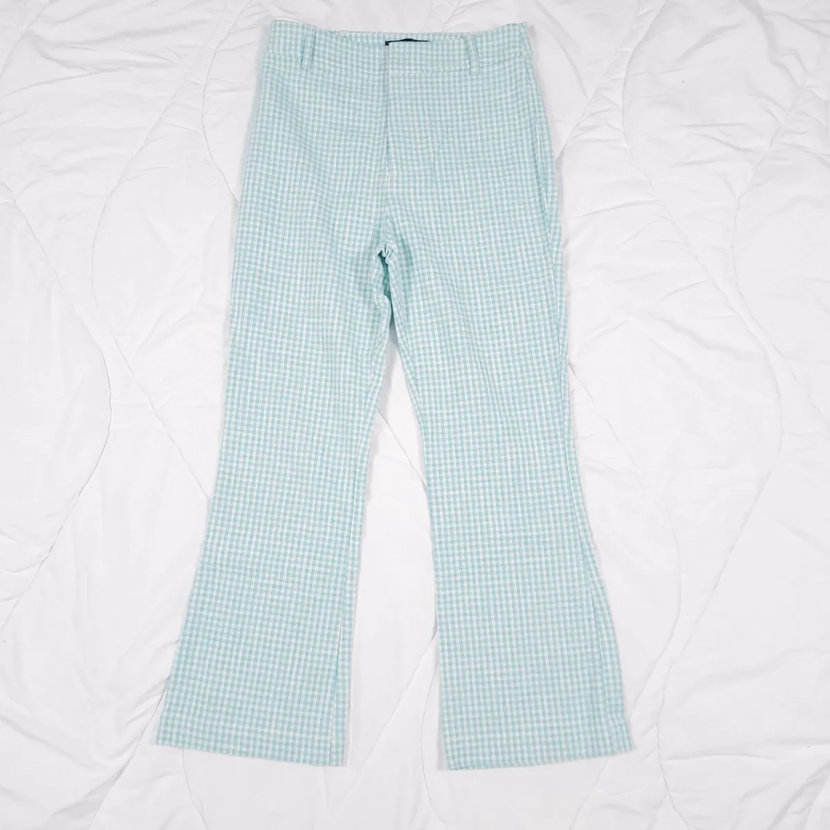 Zara Blue White Gingham Check Trousers Size S - Image 1