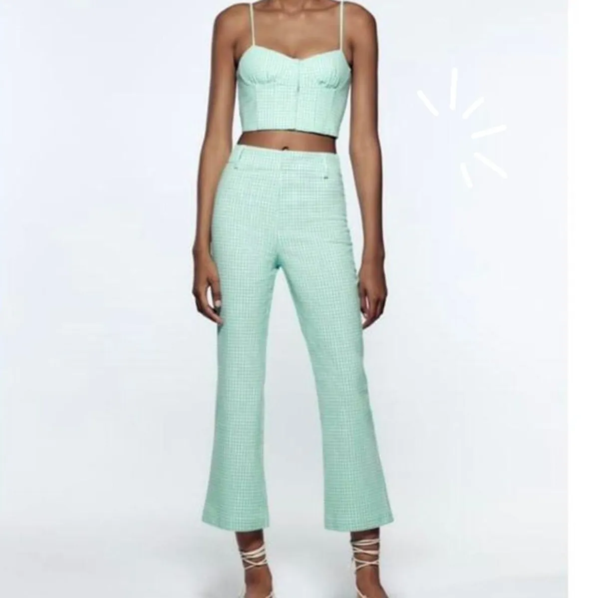 Zara Blue White Gingham Check Trousers Size S - Image 2