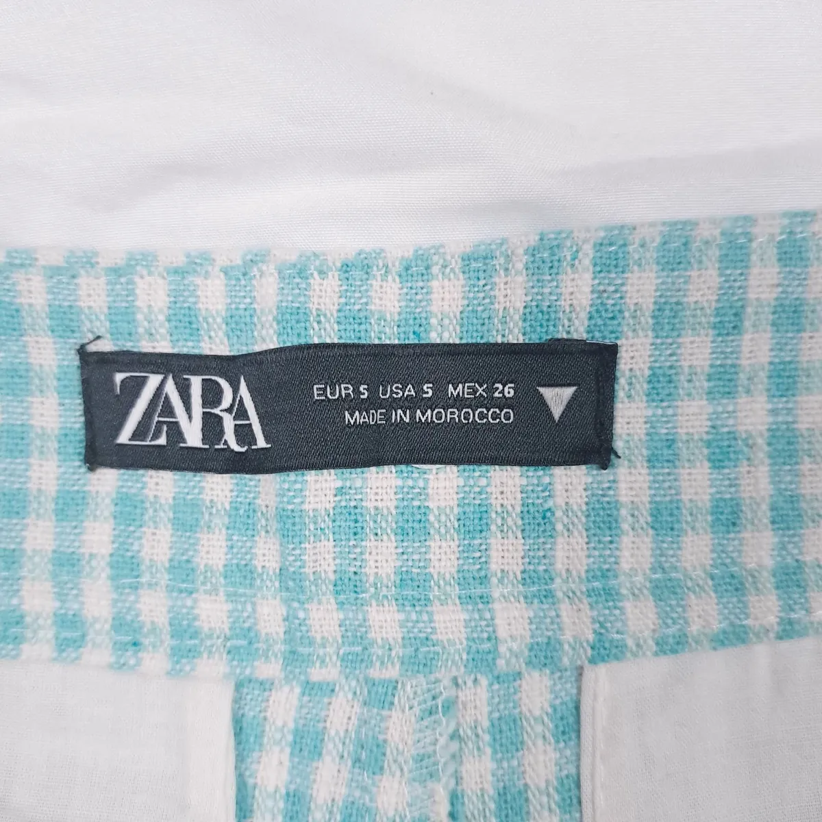 Zara Blue White Gingham Check Trousers Size S - Image 3