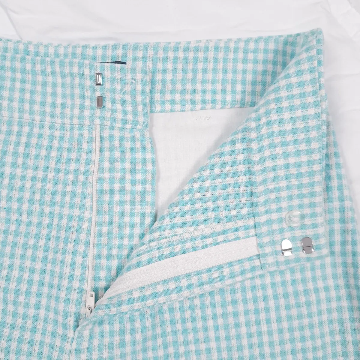 Zara Blue White Gingham Check Trousers Size S - Image 4