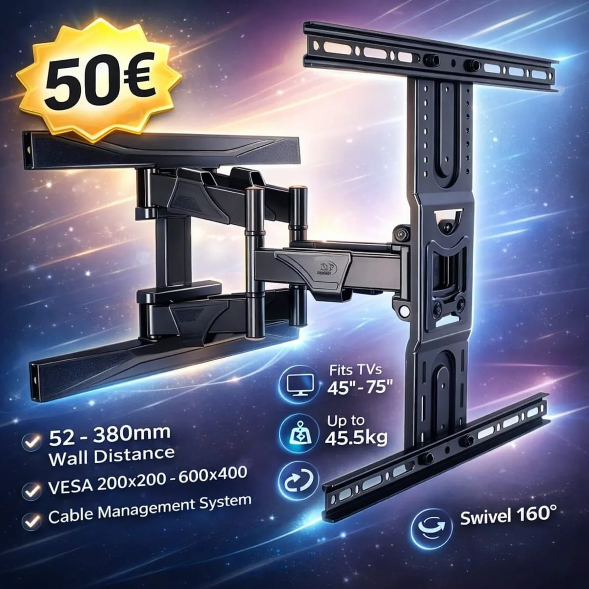 TV Bracket Wall Mount Tilt Swivel 45-75" - Image 1