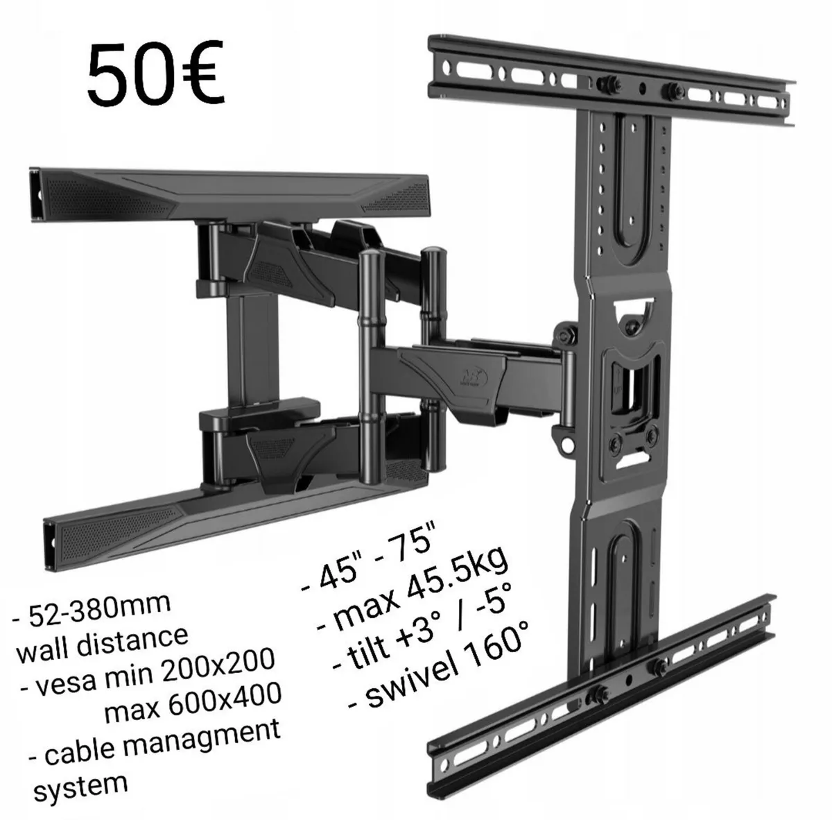 TV Bracket Wall Mount Tilt Swivel 45-75" - Image 1