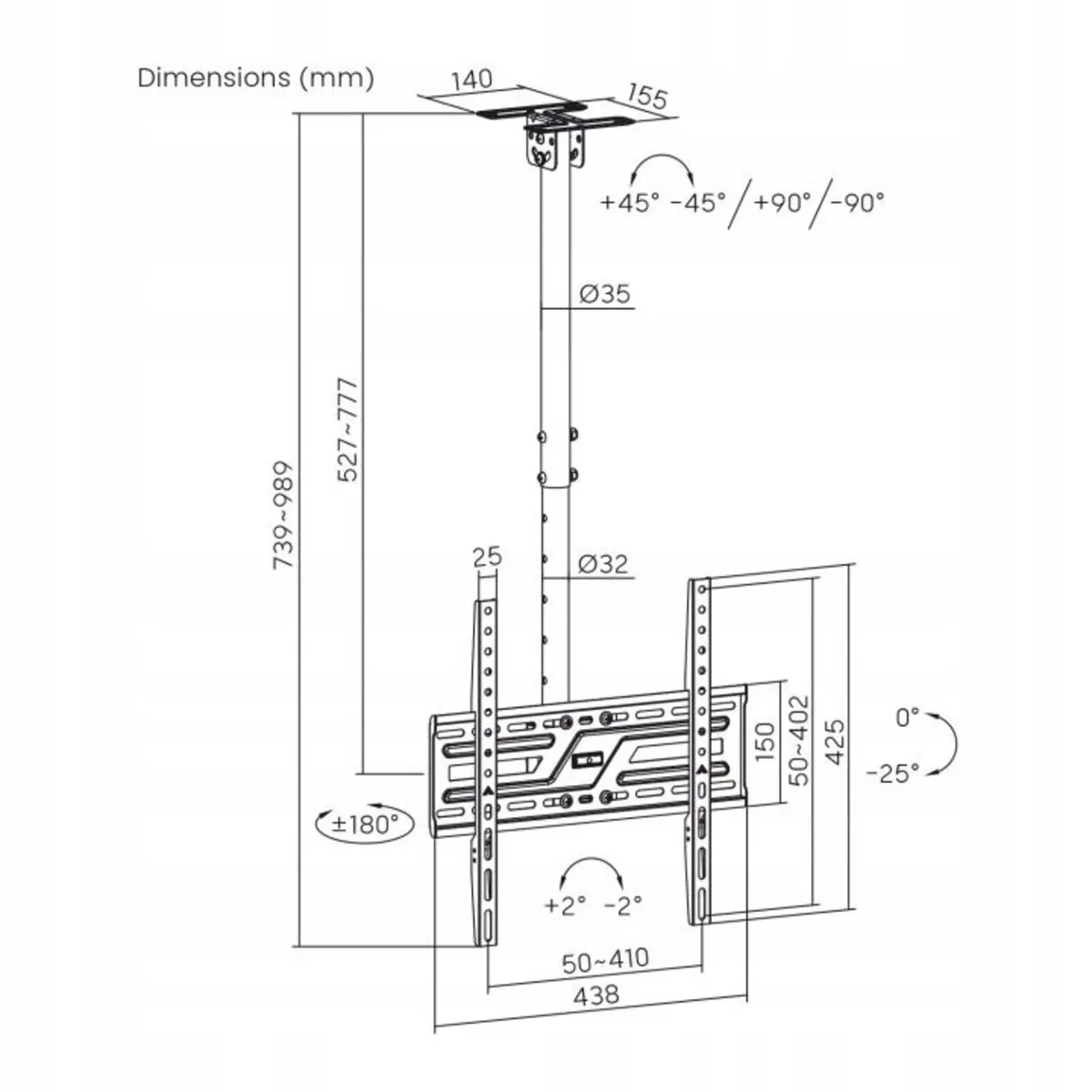 Tv Ceiling Tilt Swivel TV Mount Bracket 37 - 75" - Image 2