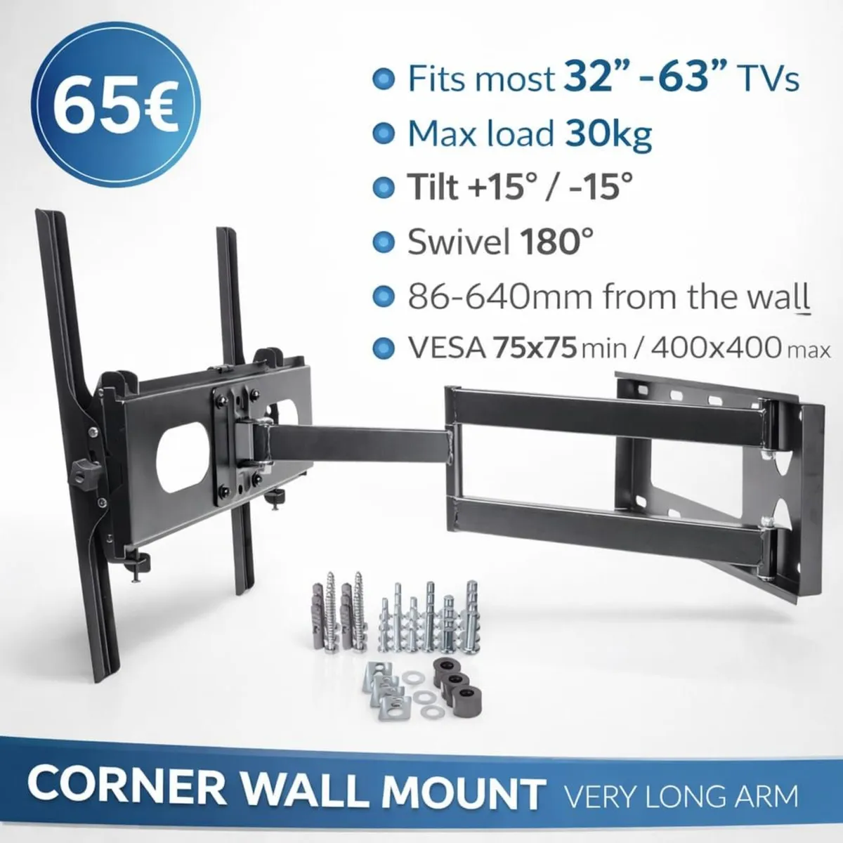 Tv Wall Mount Bracket Tilt Swivel Long Arm 32"-63" - Image 1