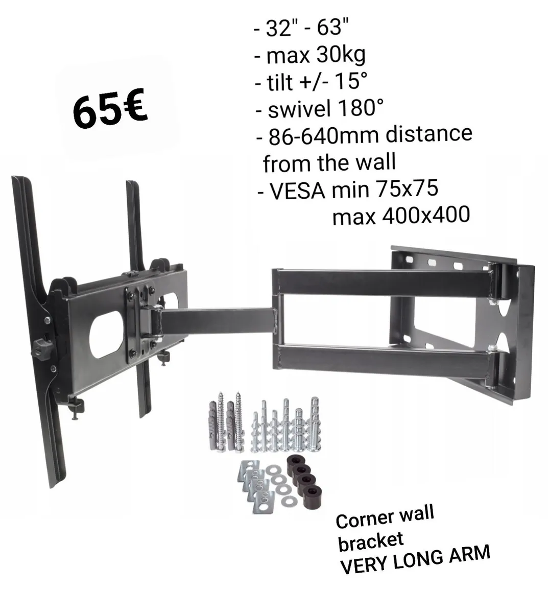 Tv Wall Mount Bracket Tilt Swivel Long Arm 32"-63" - Image 1