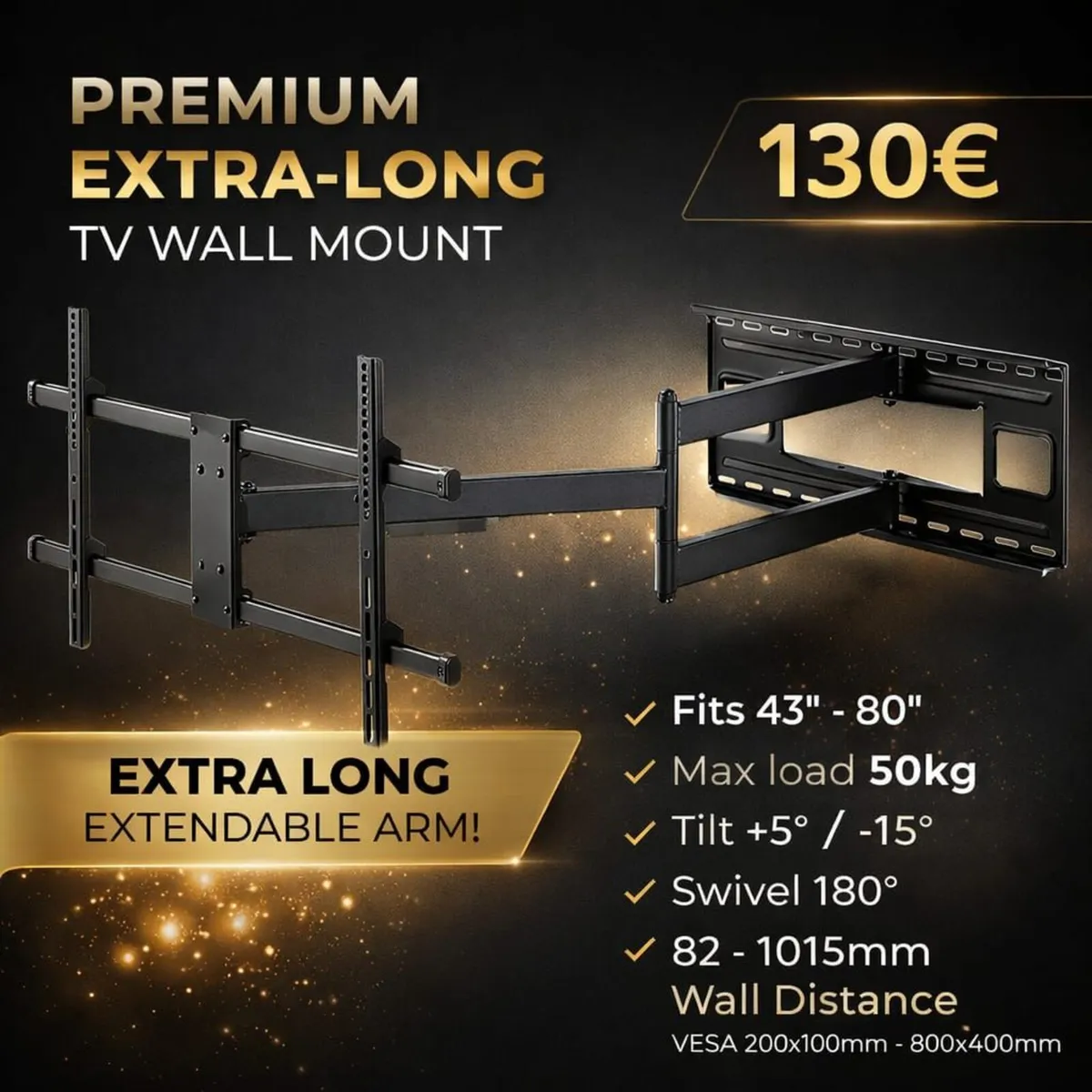 Tv Wall Mount Bracket Tilt Swivel Long Arm 37-80" - Image 1