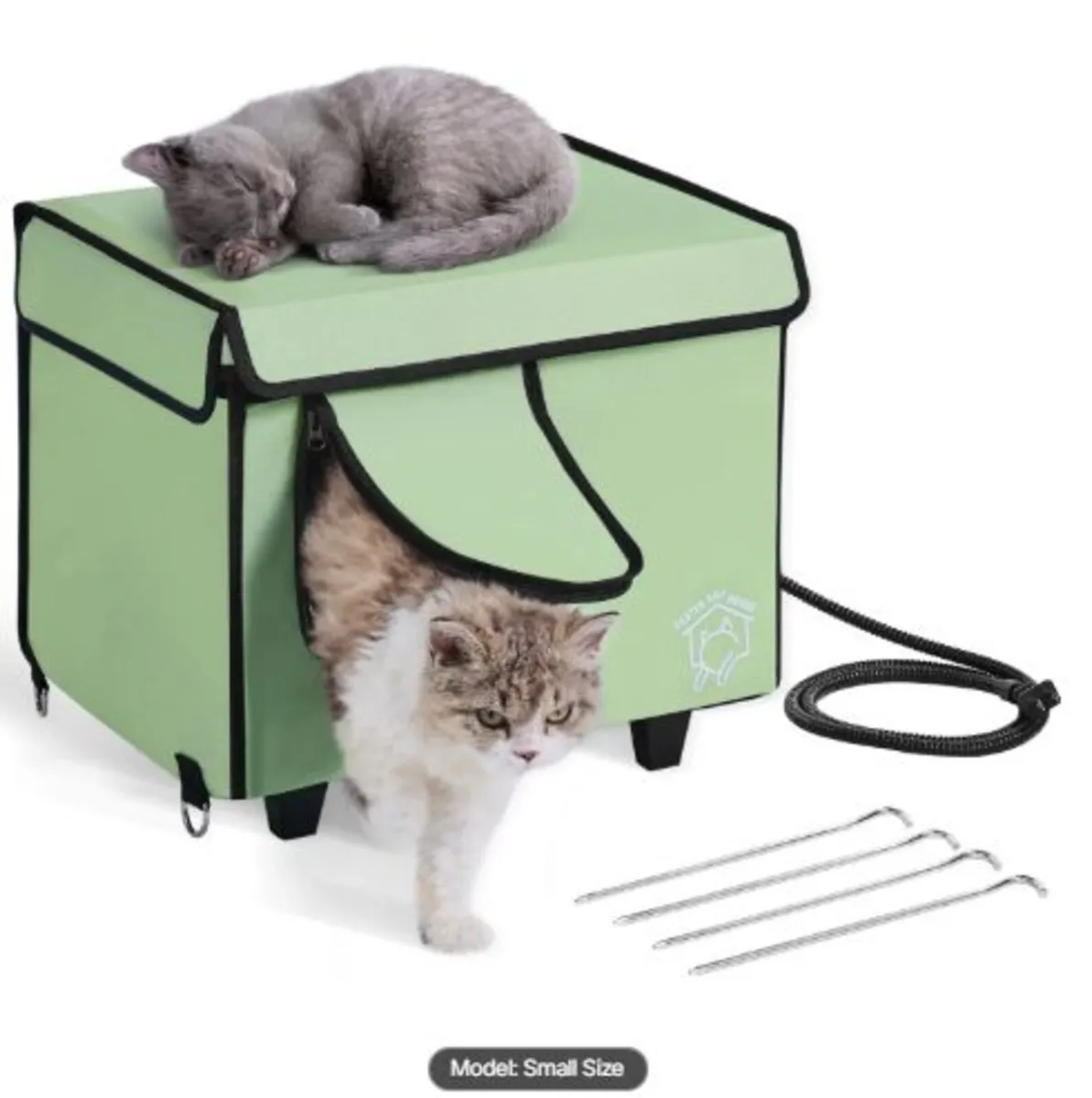 Elevated Heated Cat House, Cuboid Kitty Shelter - Image 1