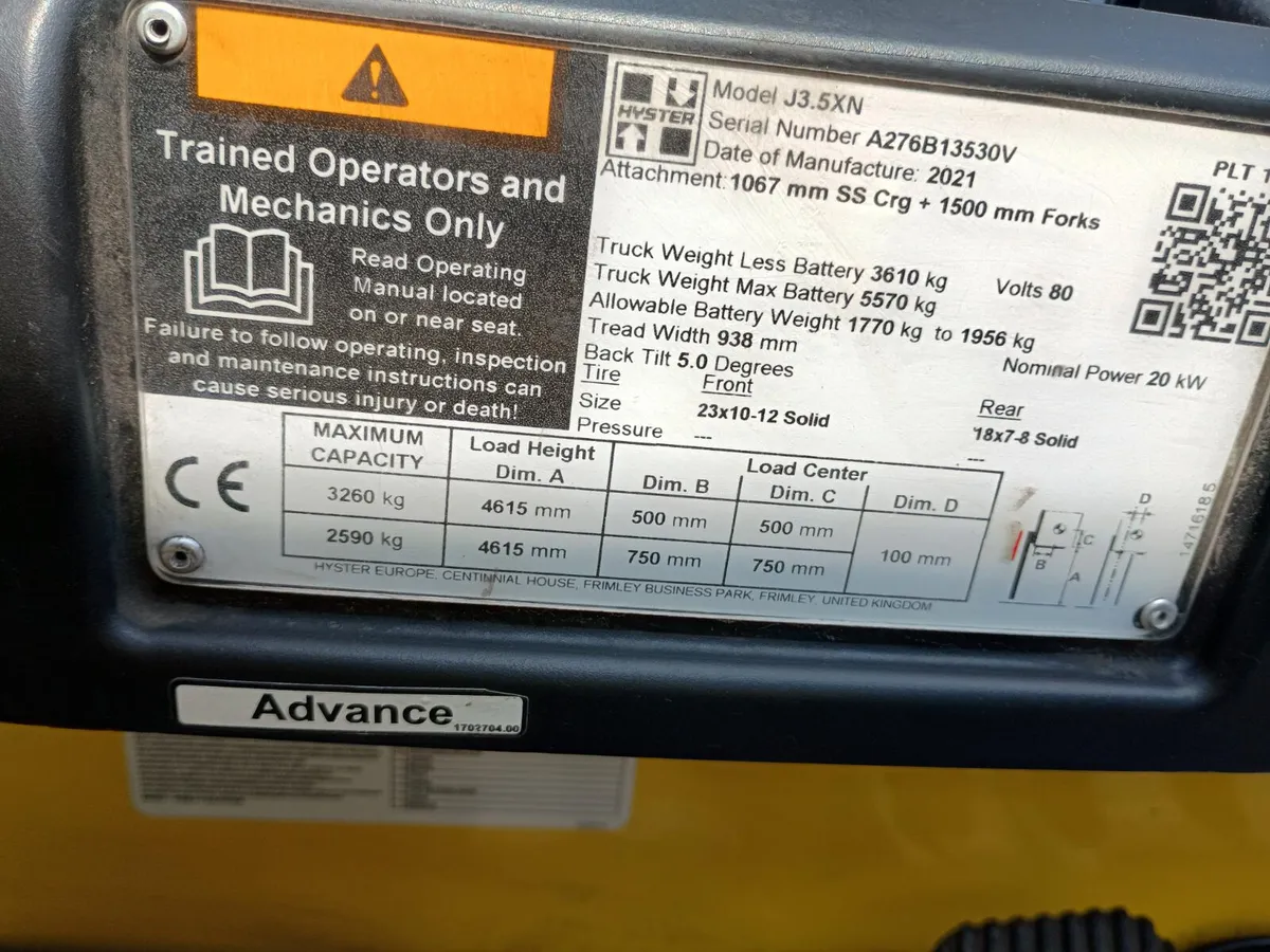 [03]  Hyster J3.5XN Forklift  (Galway Depot) - Image 2