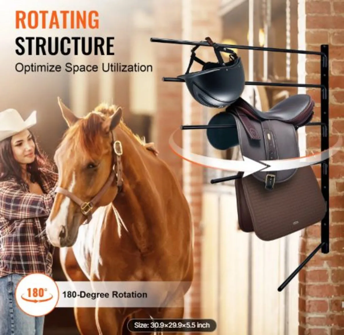 Wall Mounted Saddle Rack,30.9 x 29.9x5.5 in, Swing - Image 2