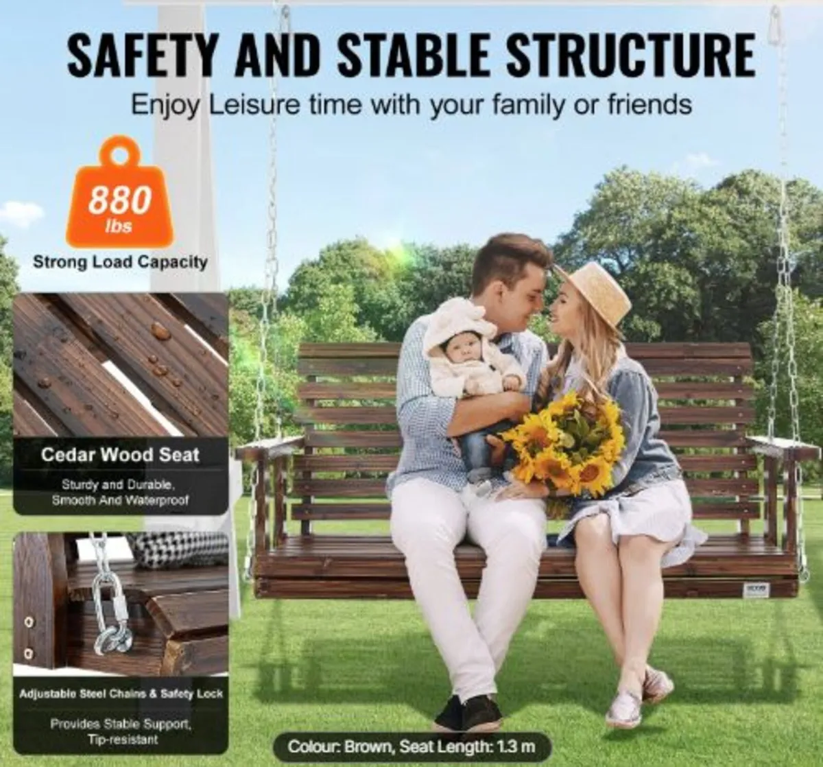 Wooden Porch Swing 4.5 ft, Patio bench swing - Image 3