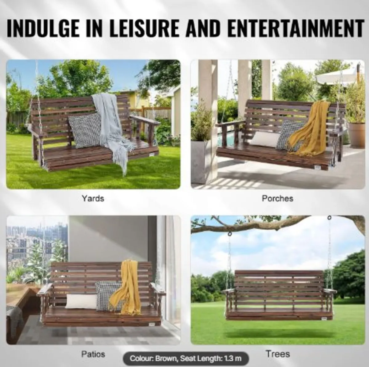 Wooden Porch Swing 4.5 ft, Patio bench swing - Image 4