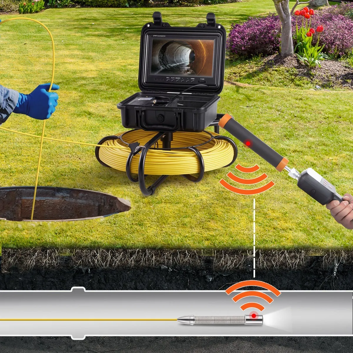165ft Sewer Camera Pipe with 9in Inspection Camera - Image 3