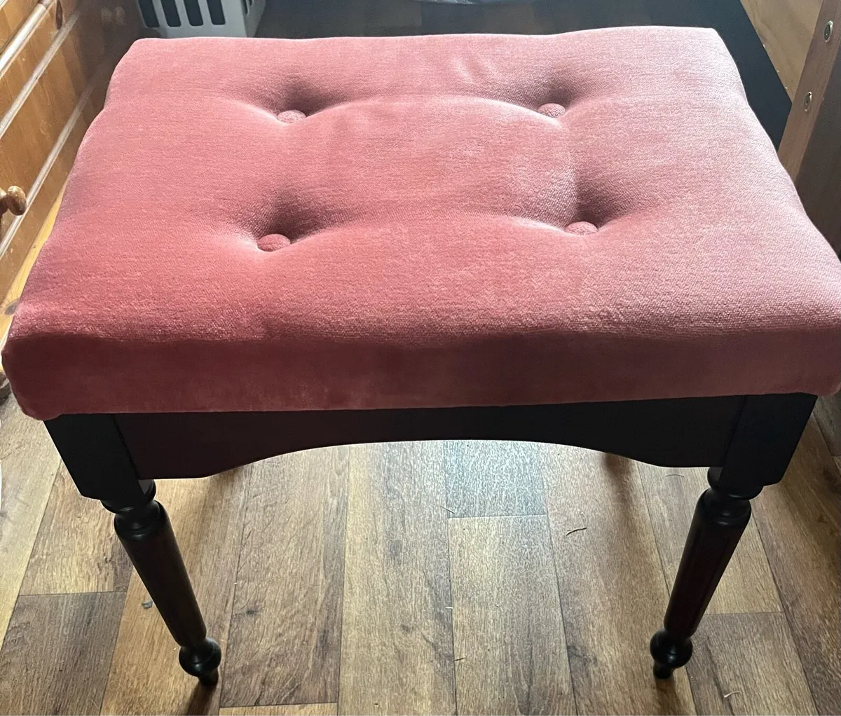 Vintage Pink Velvet Vanity Stool-Excellent - Image 1
