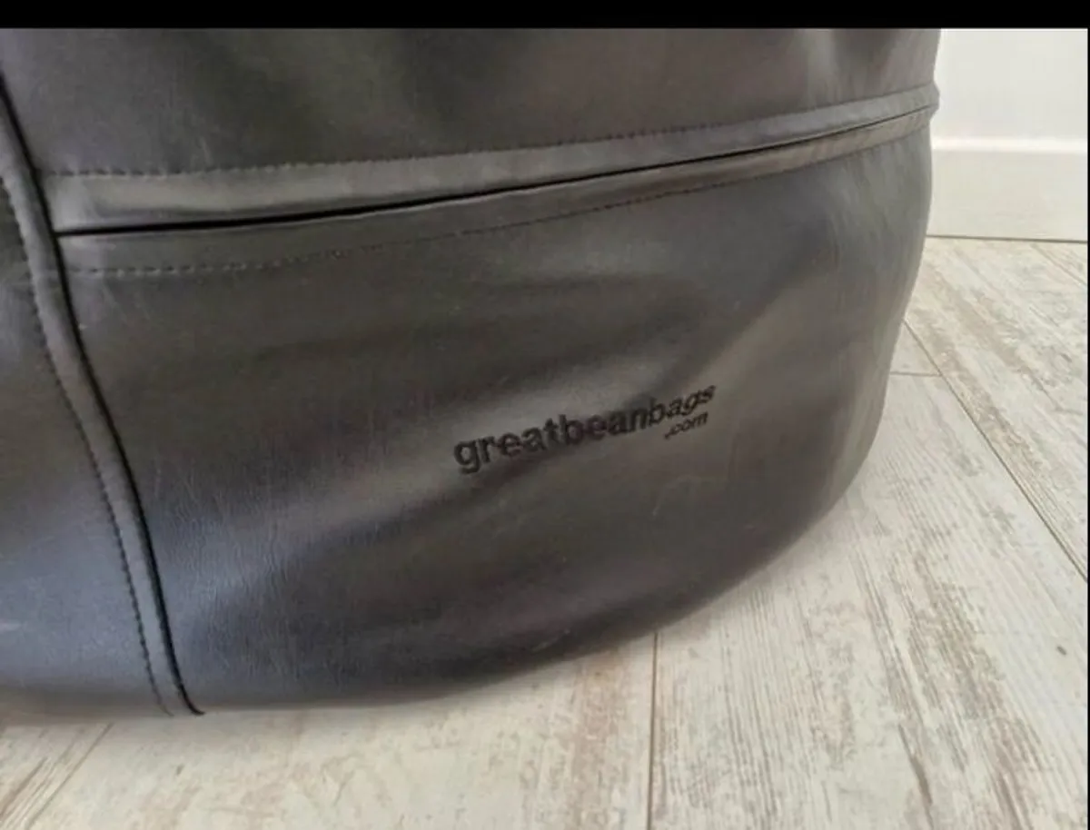 Two black leather-feel bean bags - Image 2