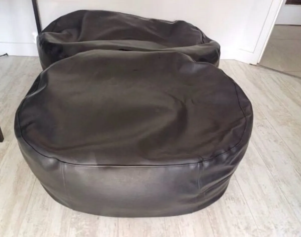 Two black leather-feel bean bags - Image 3