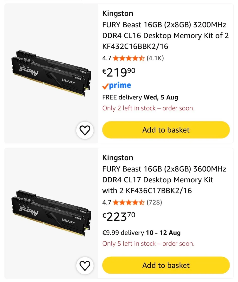 Kingston fury beast 16Gb DDR4 2x8 kit - Image 3