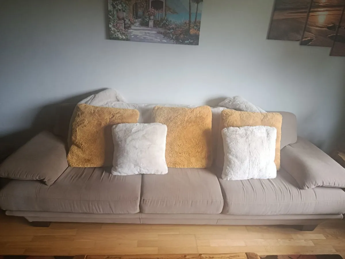 3 & 2 Seater Taupe/Fawn Sofa Set - Image 4