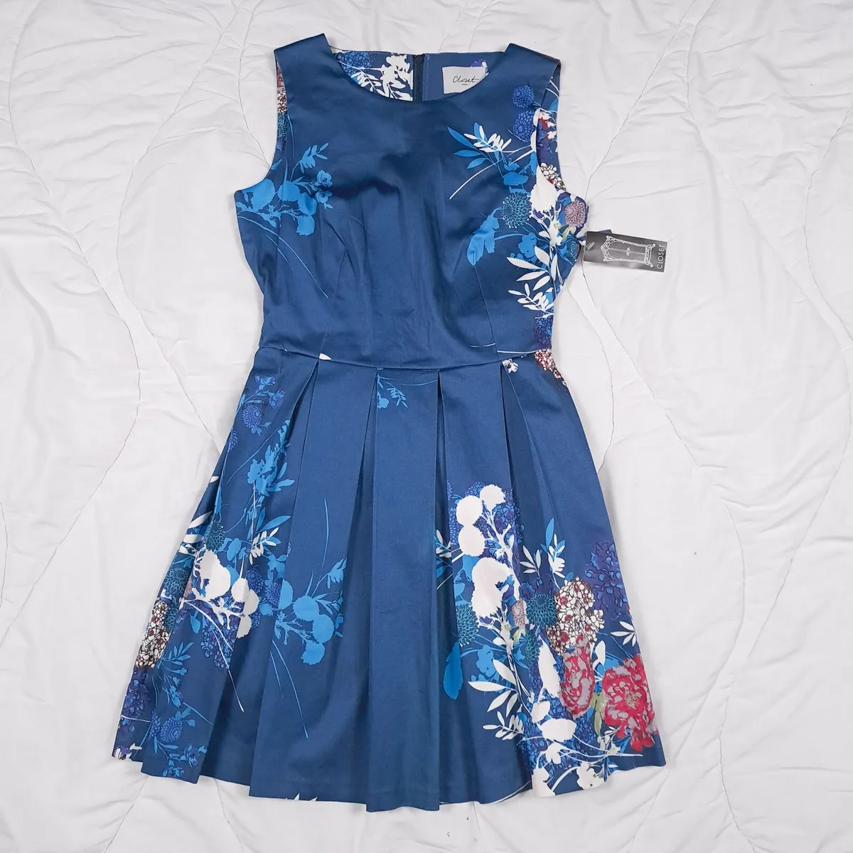 Closet London Blue Floral Pleated Dress 12UK - Image 1
