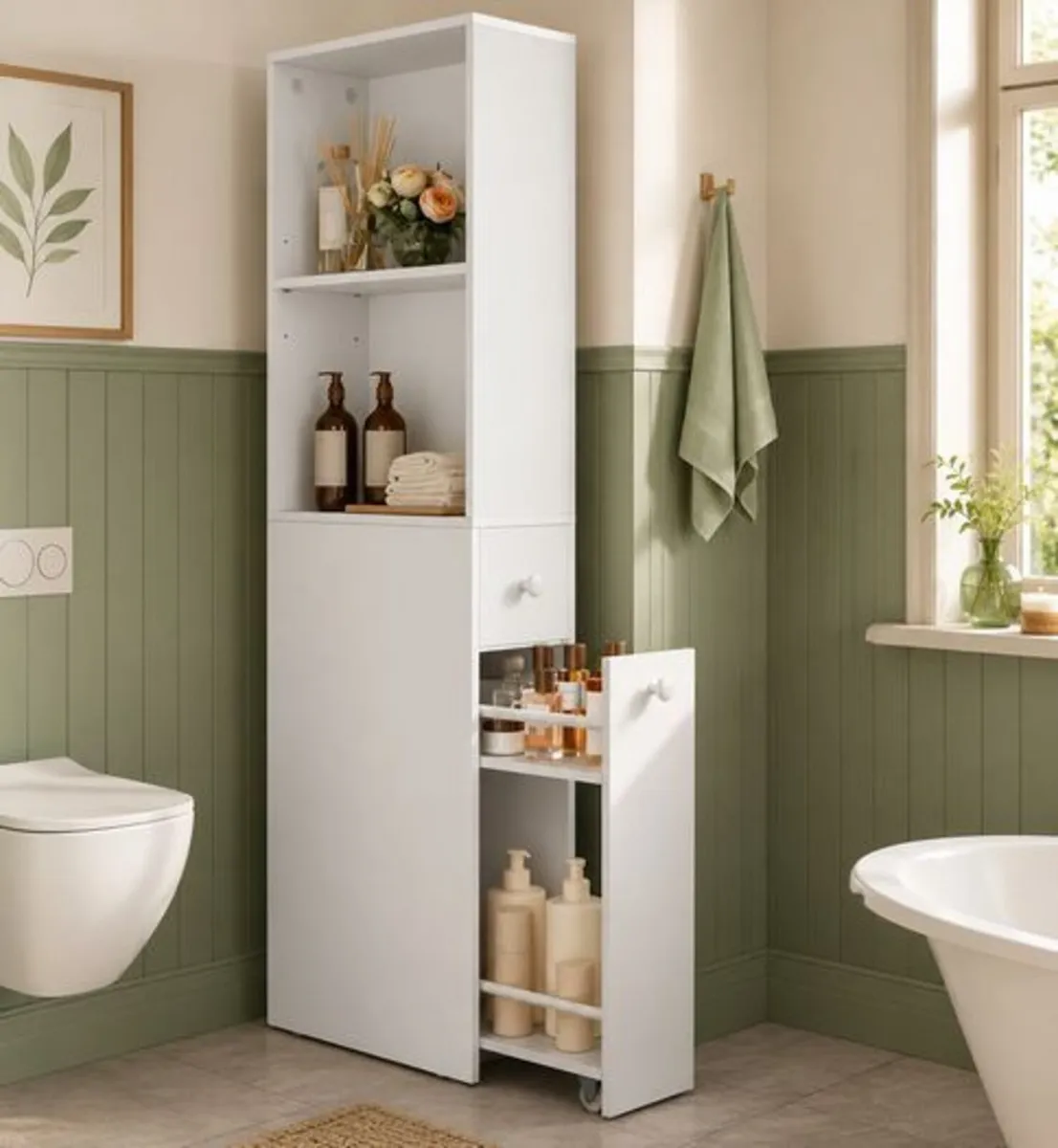 Narrow Bathroom storage cabinet with drawers class - Image 1
