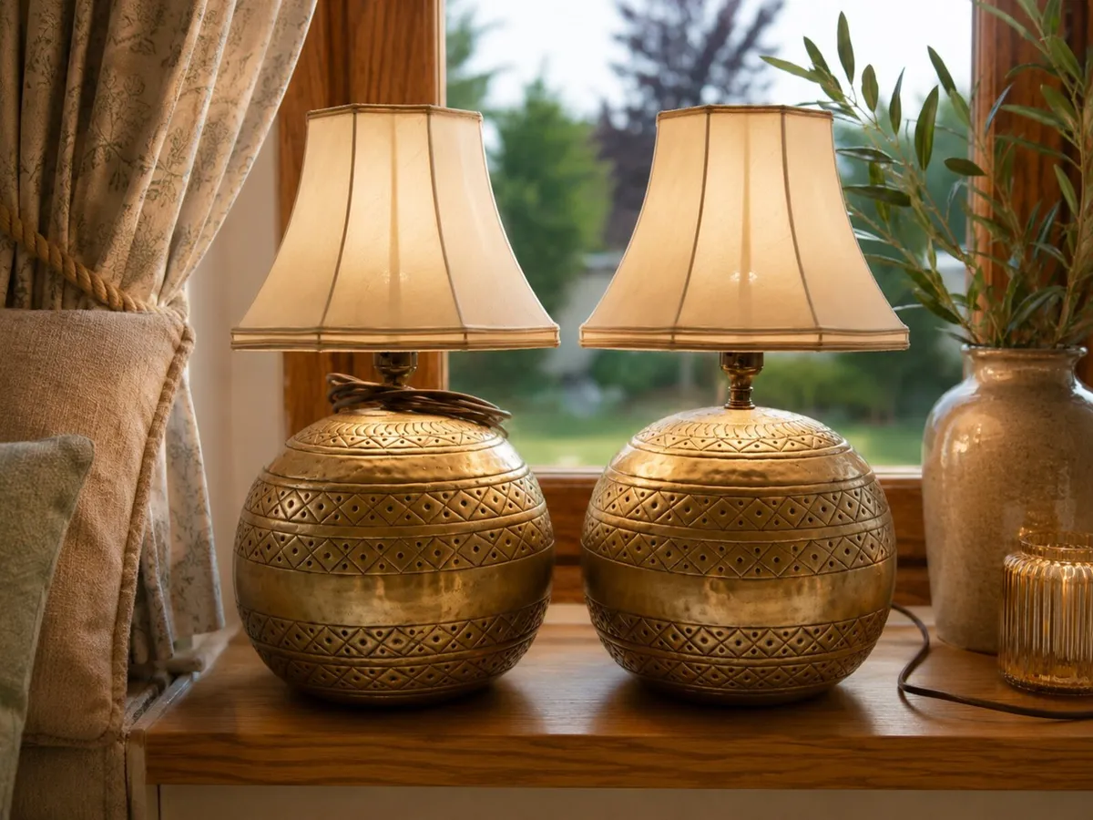 Pair of Vintage Brass Table Lamp Bases - Image 1
