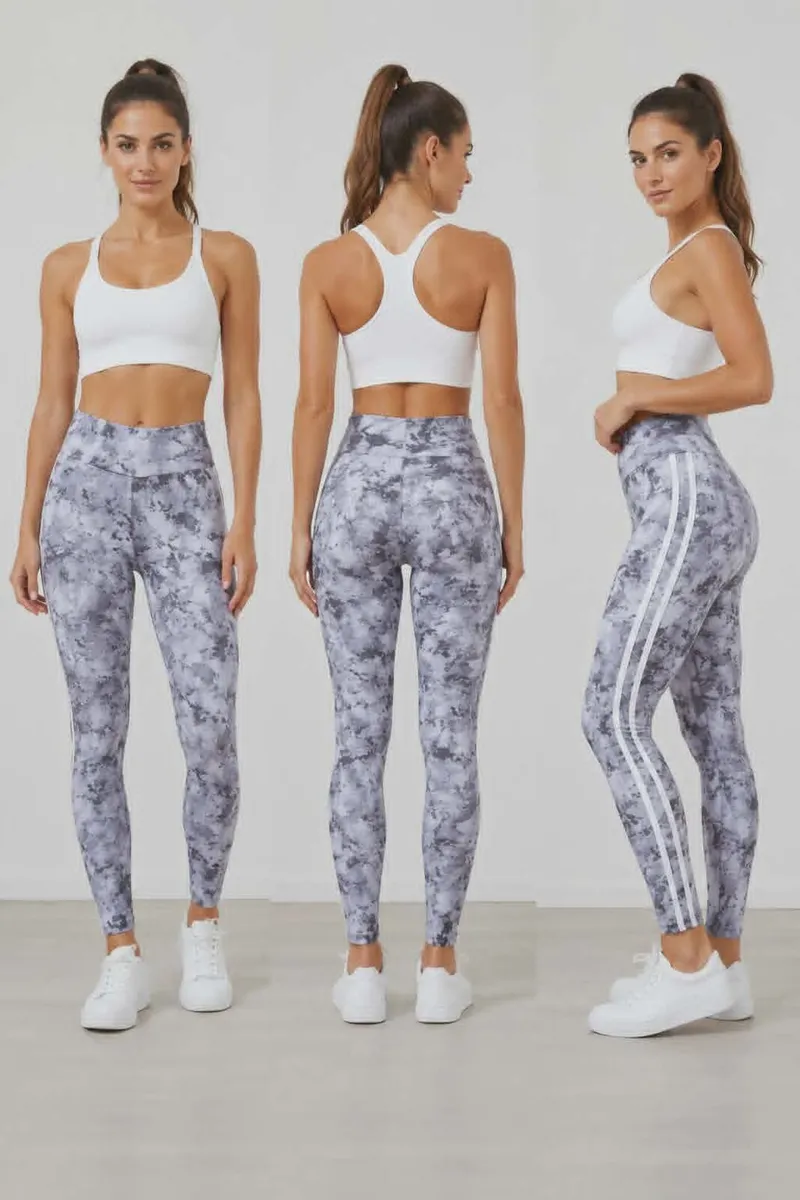 Women's Marble Print High-Waisted Leggings - Image 2