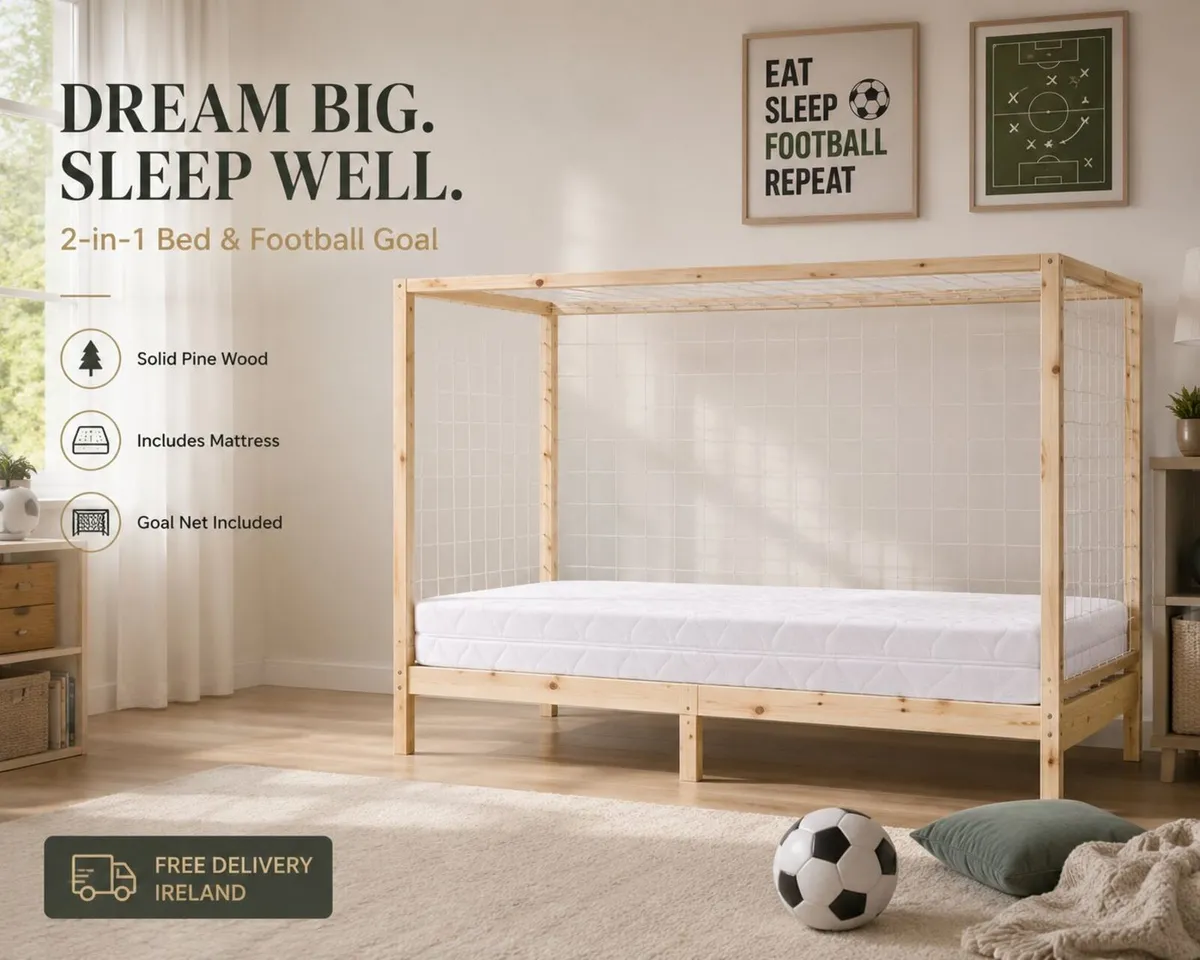 Kids Football Goal Bed with Mattress 90 x 200 Pine - Image 1