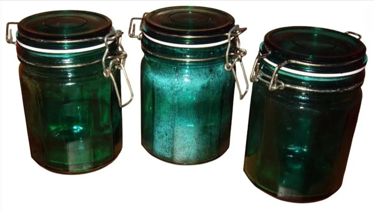 Rare Vintage Harrods Green Glass Storage Jars (3) - Image 1