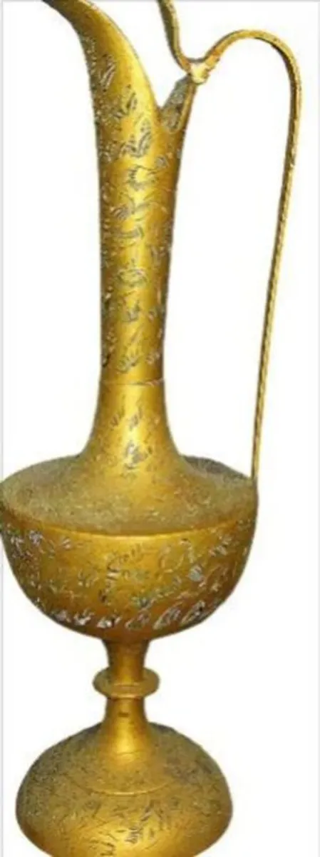 Vintage Tall Etched Brass Ewer Pitcher (15" Tall) - Image 2