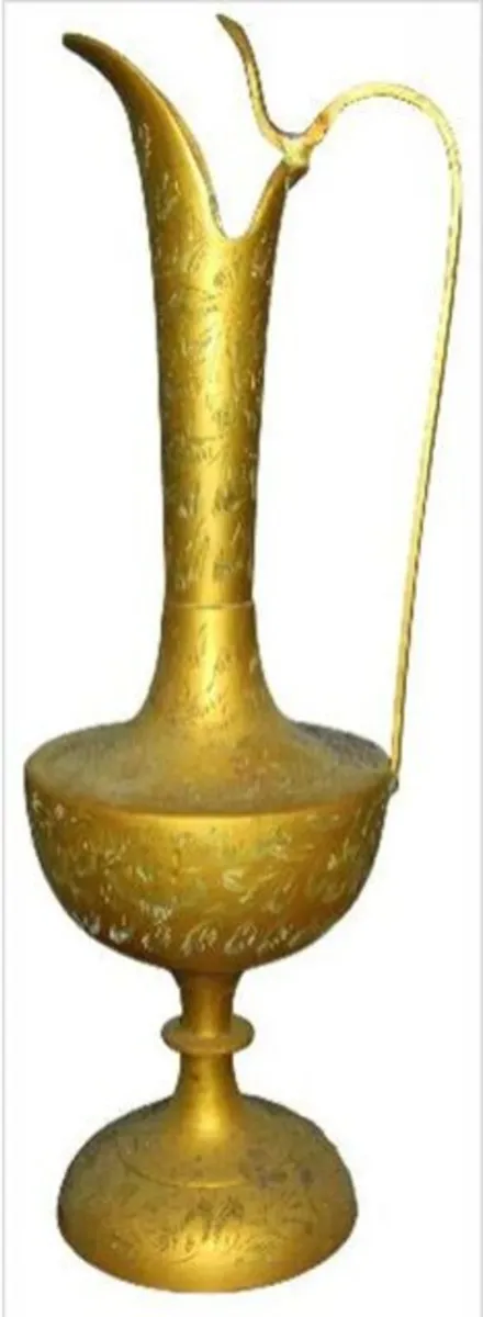Vintage Tall Etched Brass Ewer Pitcher (15" Tall) - Image 4