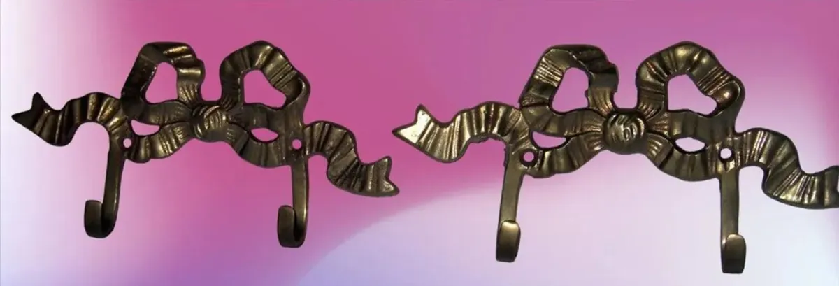 Pair of Large Vintage Brass Bow Wall Hooks - Image 1