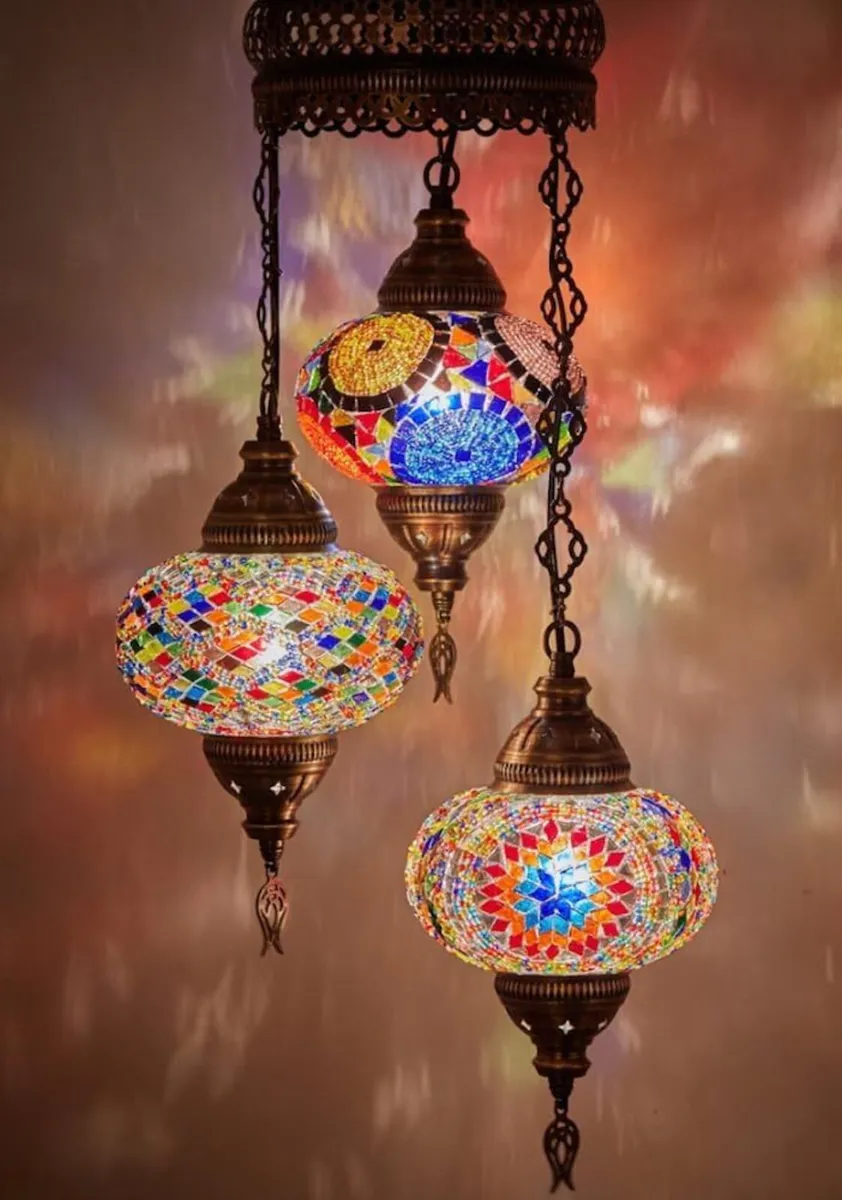 Turkish Moroccan Mosaic Chandelier Lamp Handmade - Image 1