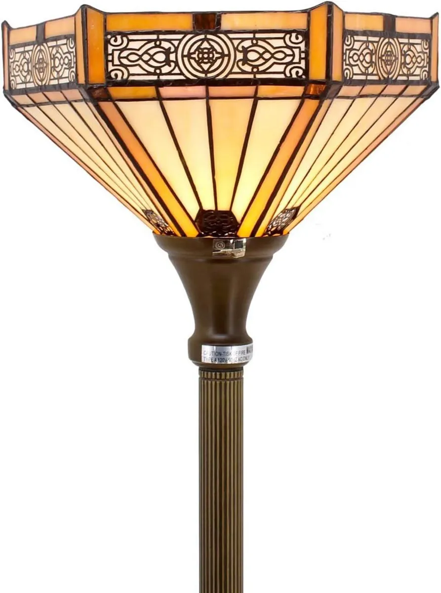Tiffany Floor Lamp Hexagon Stained Glass Mission - Image 1