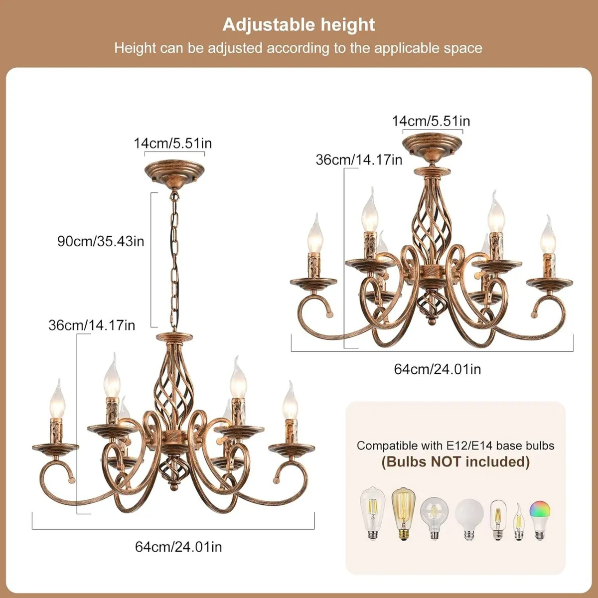 Rustic French Country Chandelier Antique Bronze 6 - Image 3