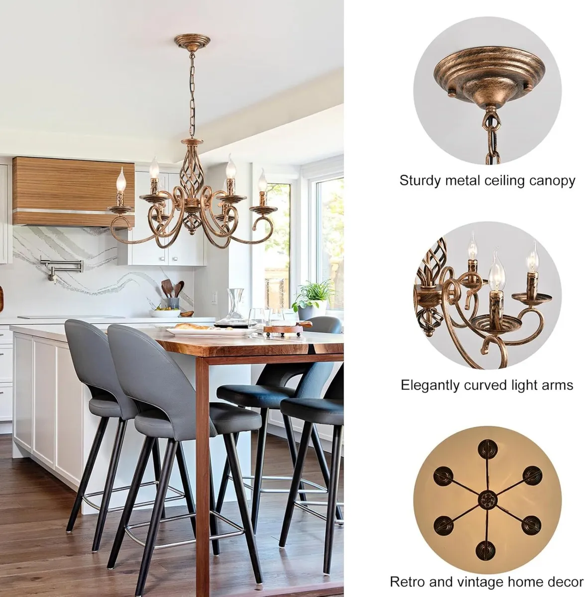 Rustic French Country Chandelier Antique Bronze 6 - Image 4