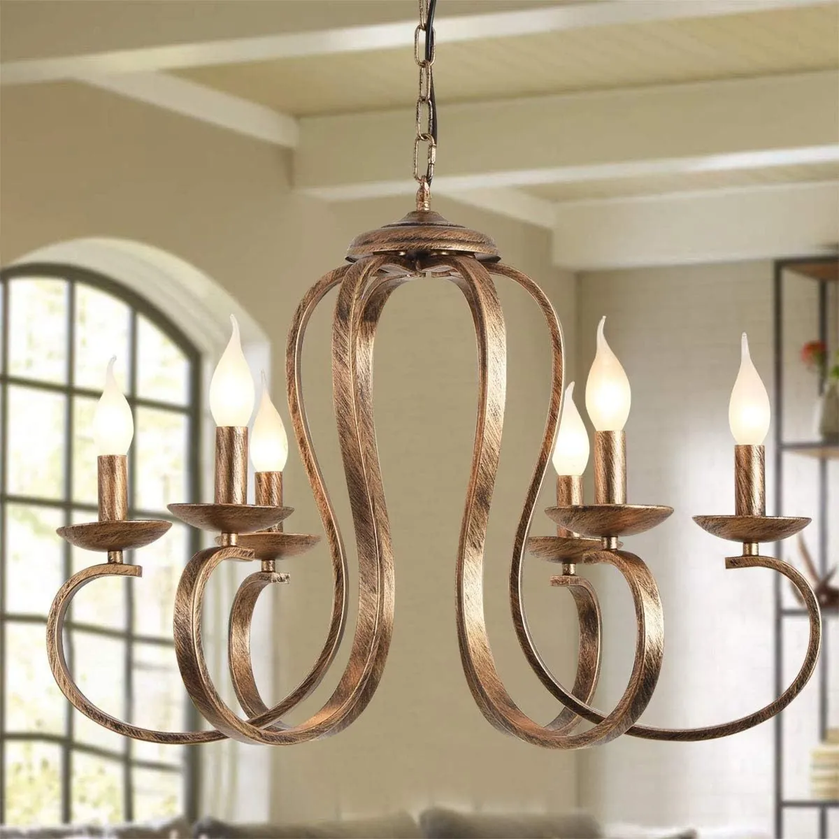 Chandelier Antique Brushed Candle Rustic Bronze 6 - Image 1