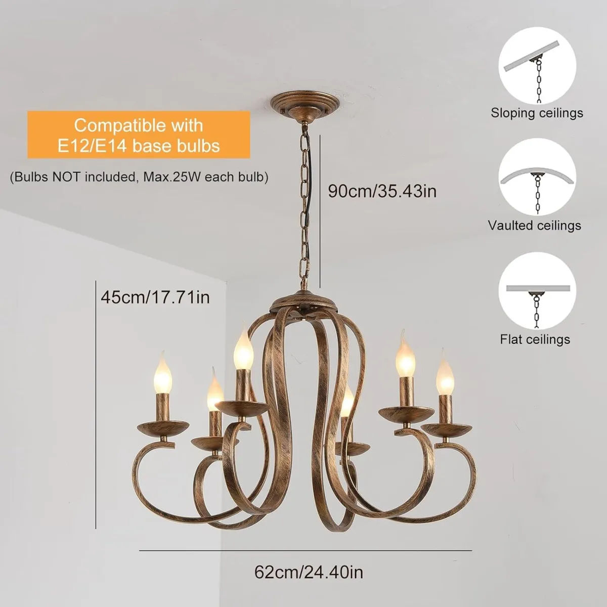 Chandelier Antique Brushed Candle Rustic Bronze 6 - Image 3