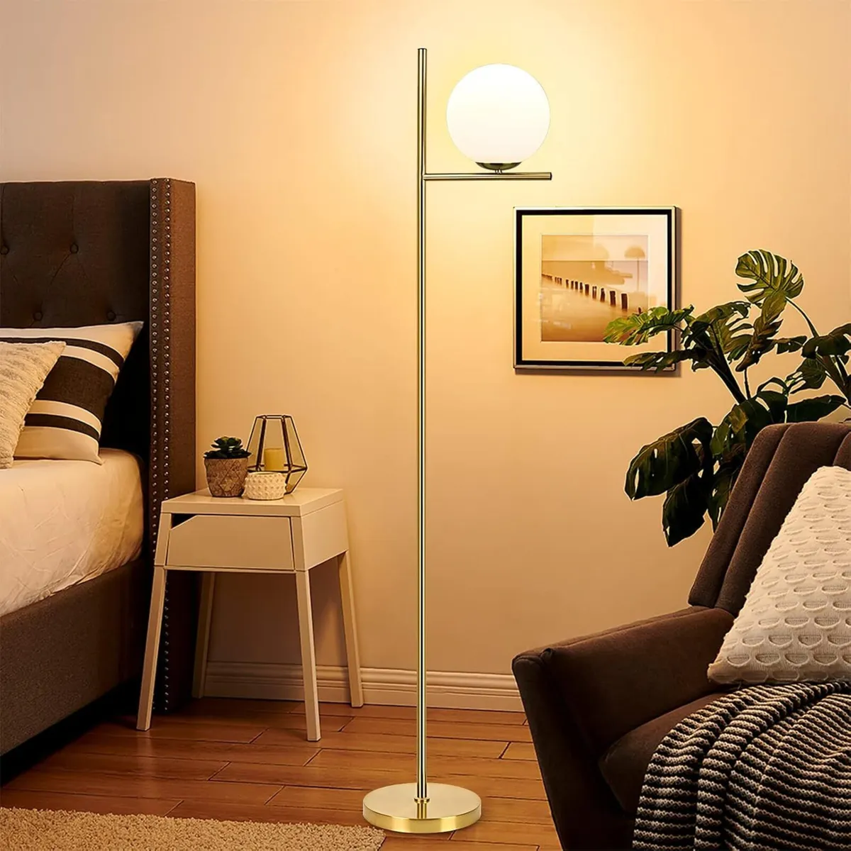 LED Floor Lamp with Frosted Glass Globe 3000K - Image 2