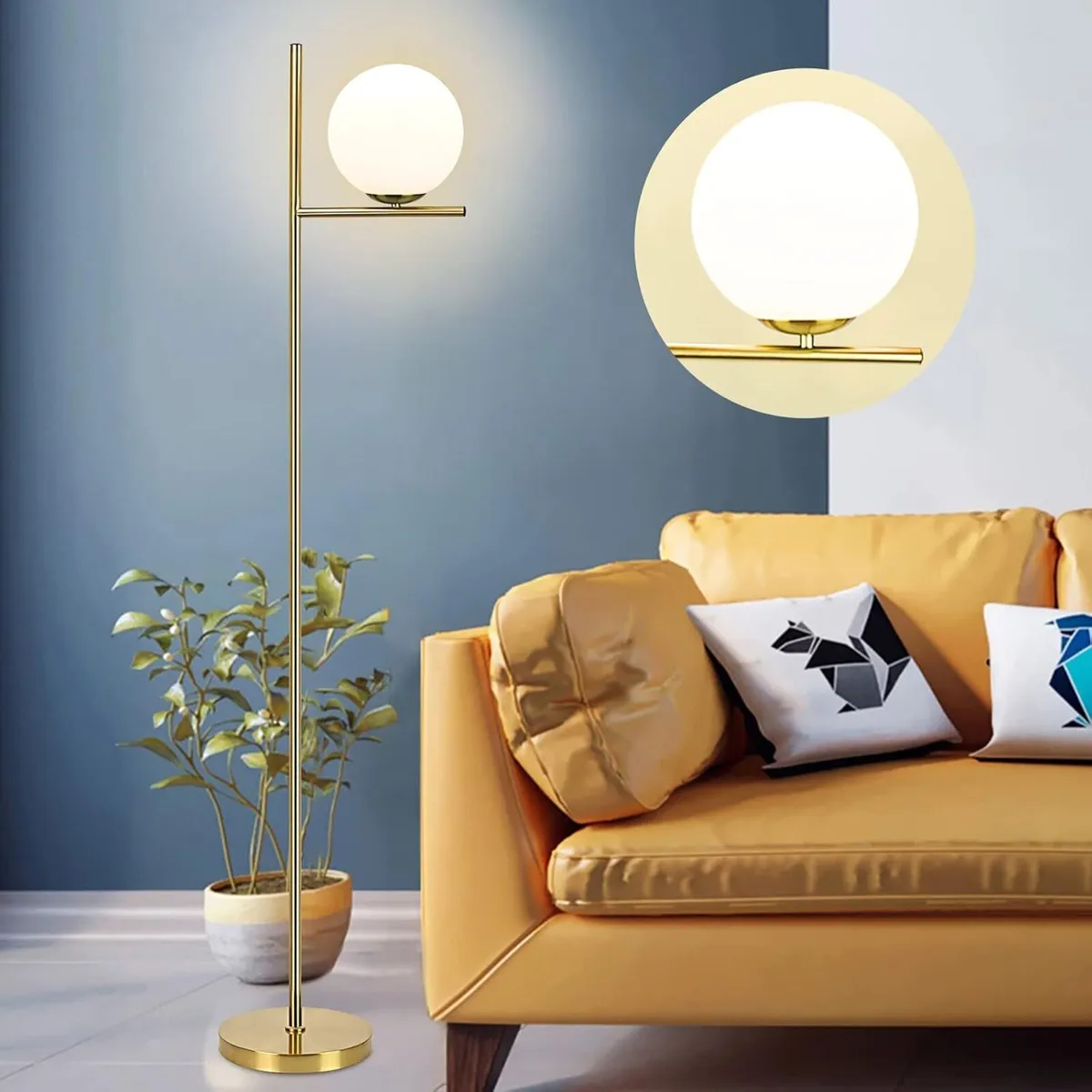 LED Floor Lamp with Frosted Glass Globe 3000K - Image 1