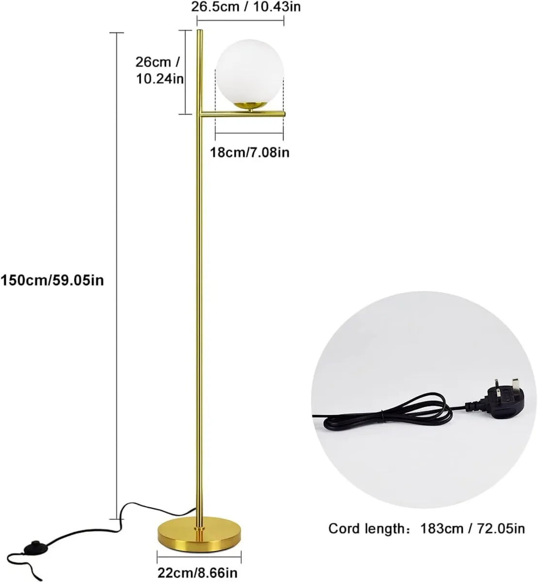LED Floor Lamp with Frosted Glass Globe 3000K - Image 3