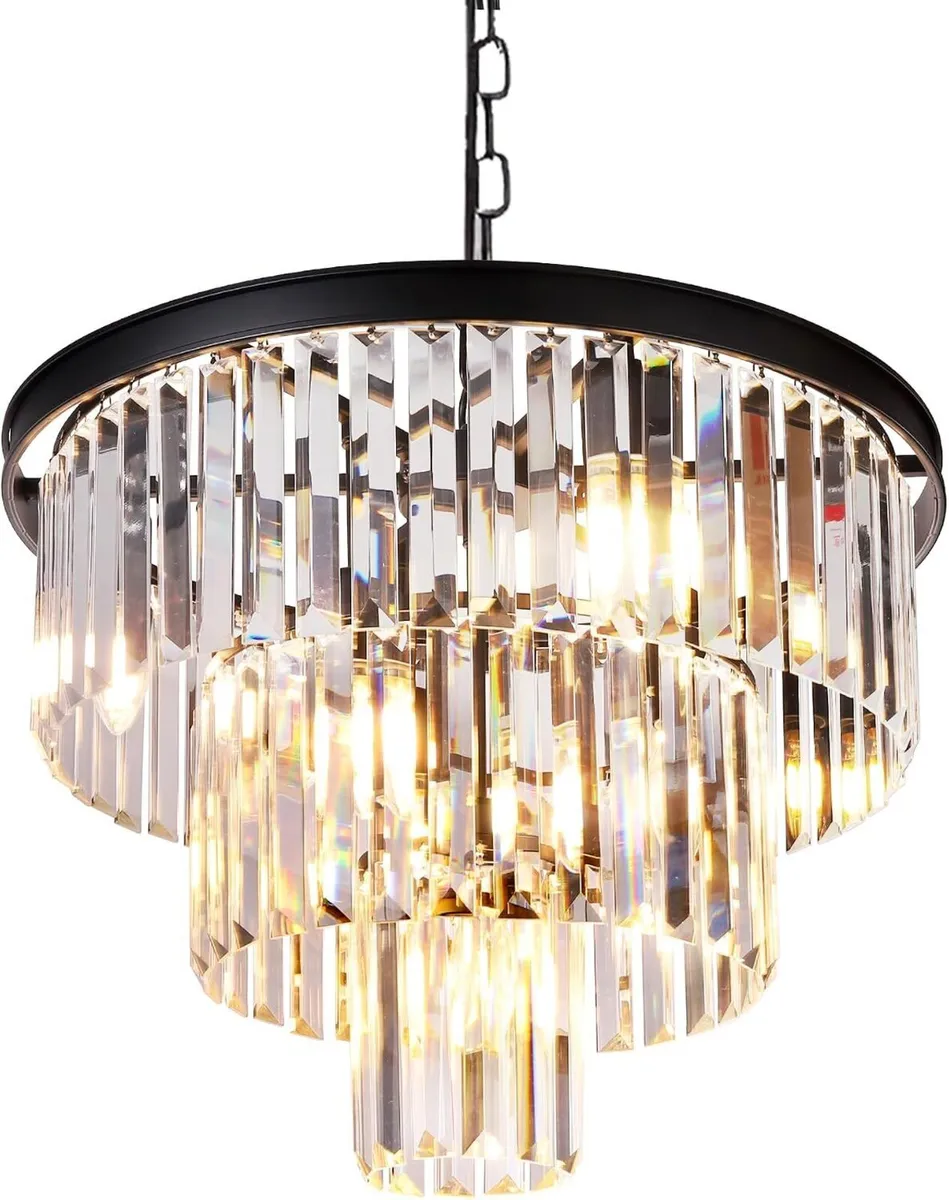 20 Inch Crystal Chandelier 3-Tier Contemporary - Image 1