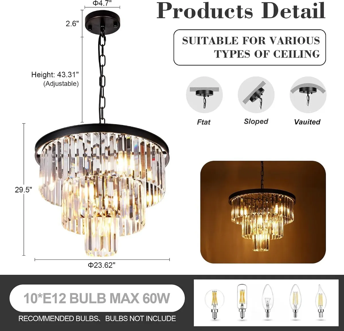 20 Inch Crystal Chandelier 3-Tier Contemporary - Image 2
