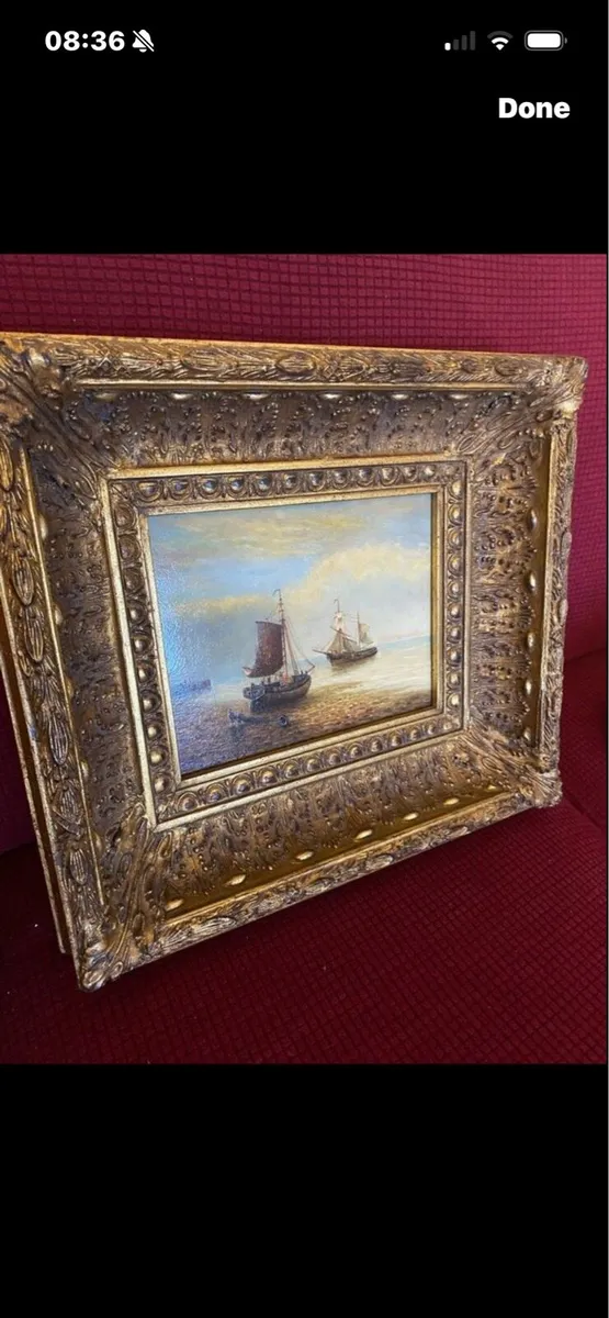Vintage Oil on Board Maritime Painting - Image 1