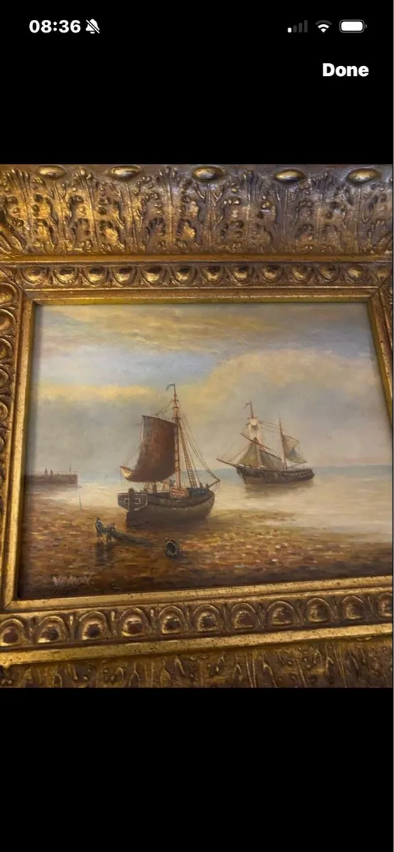 Vintage Oil on Board Maritime Painting - Image 2
