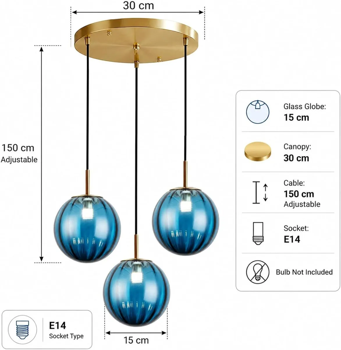 3 Lights Pendant Lighting Fixture with 15CM Glass - Image 2